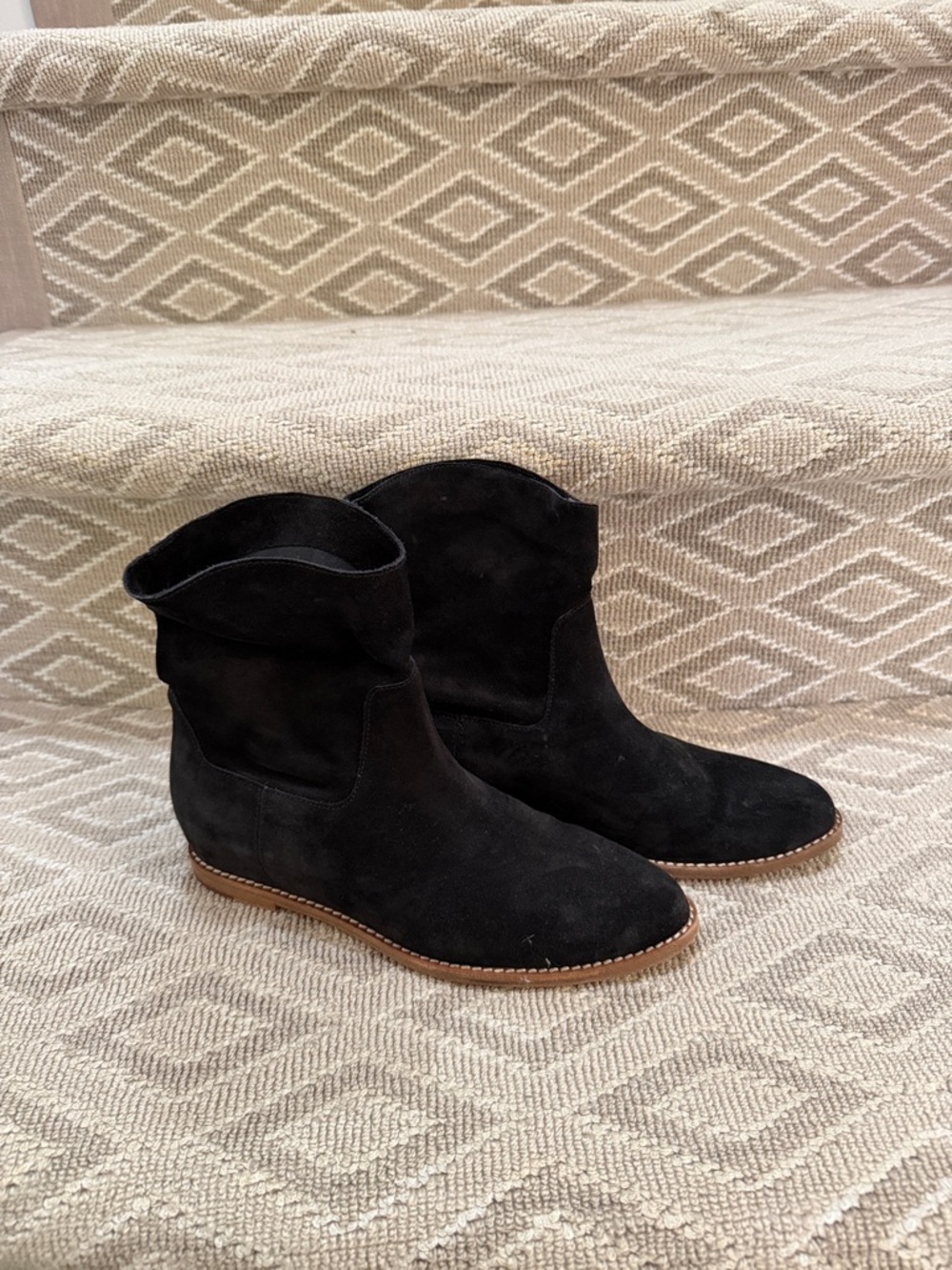 Vince Black Suede Ankle Booties with Contrast Sole